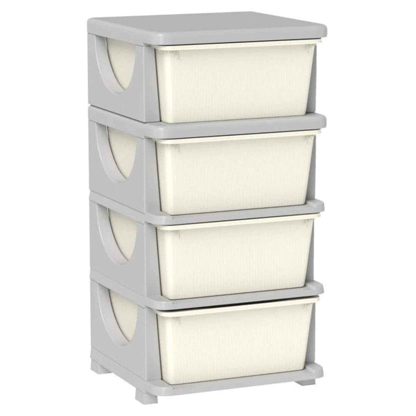 Qaba 30 4-Tier Kids Storage Unit Dresser Tower w/ 4 Drawers Cream White