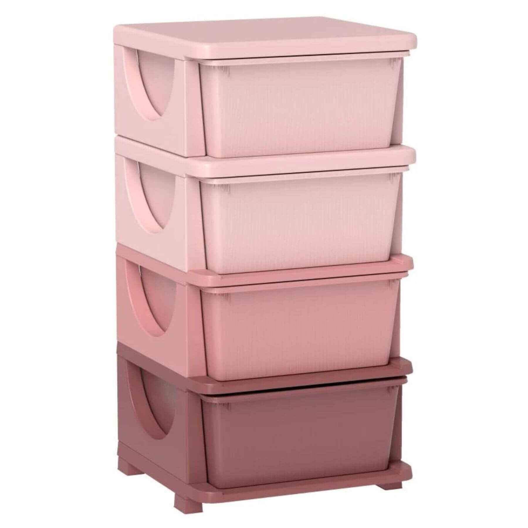 Qaba 30" 4-Tier Kids Storage Unit Dresser Tower w/ 4 Drawers Pink