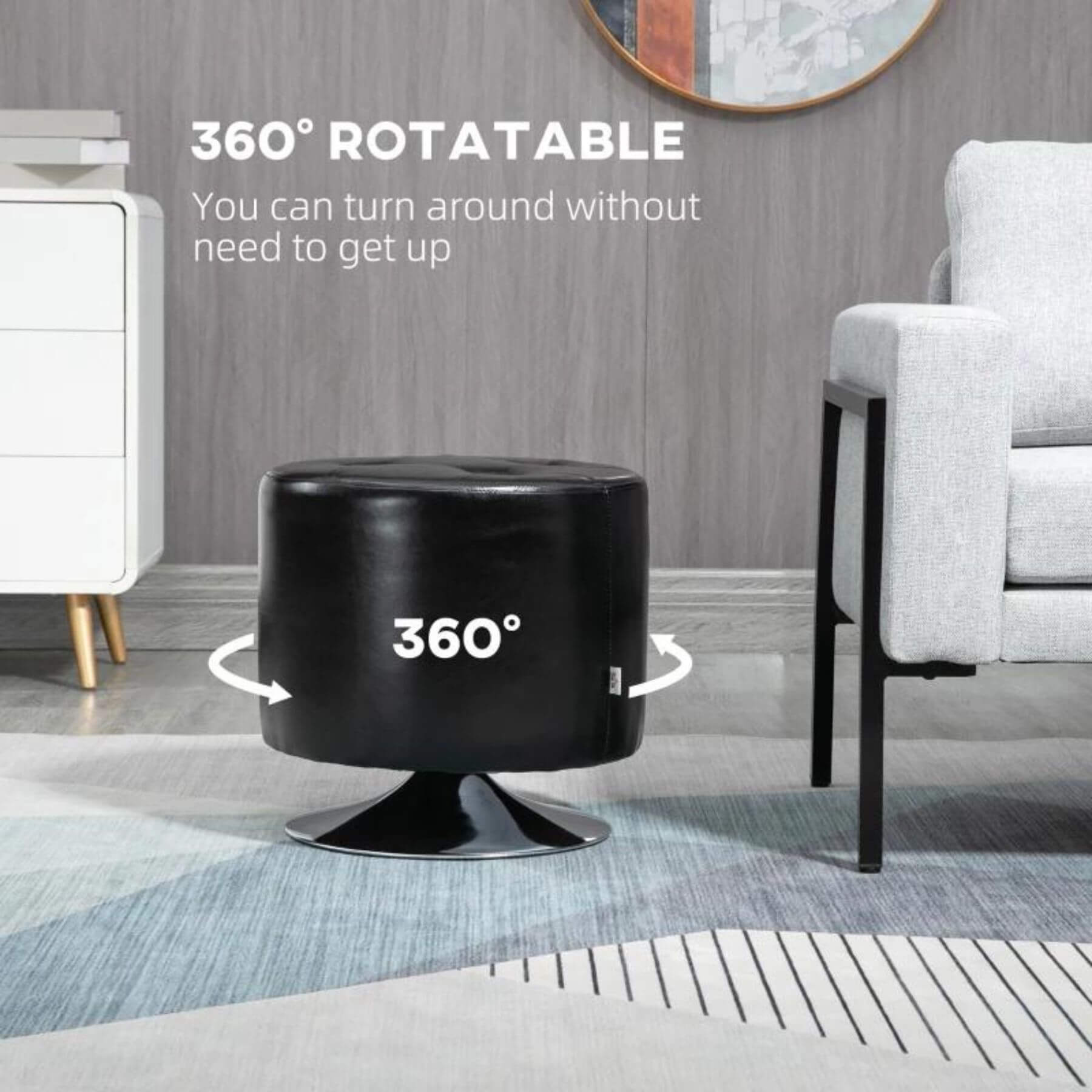 HOMCOM 360° Swivel Foot Stool Black