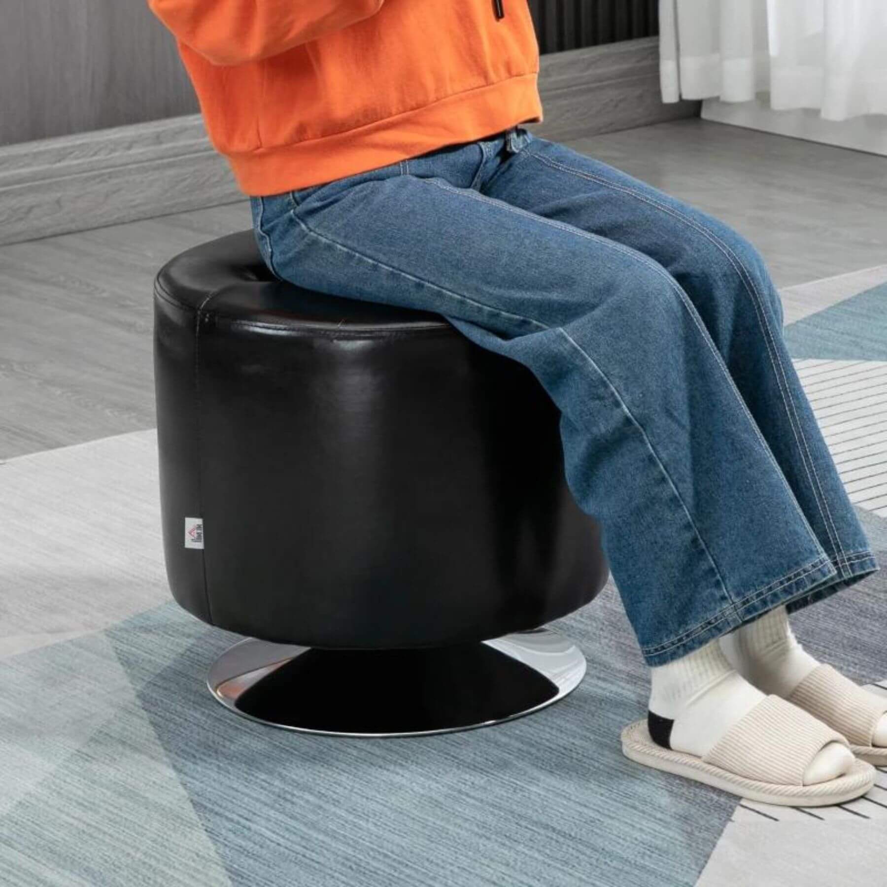 Girl Sitting on HOMCOM 360° Swivel Foot Stool Black