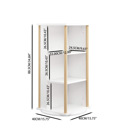 MOONRIVER 360° Rotating Kids Bookshelf with dimensions labeled on a white background