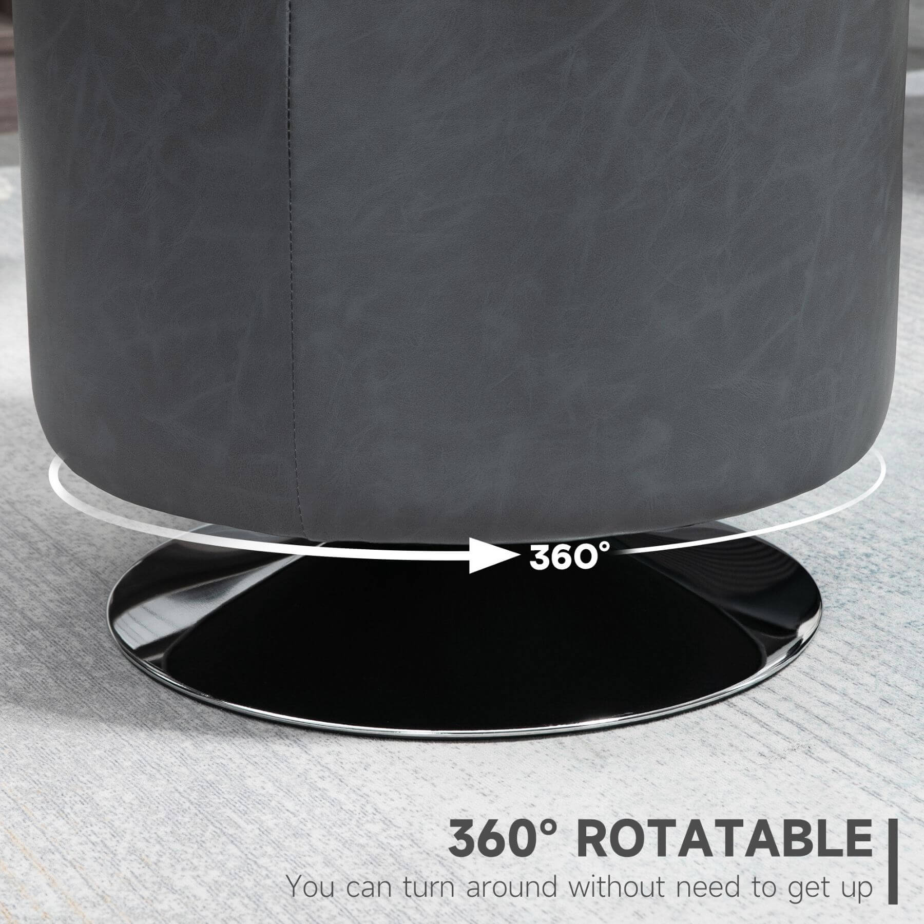 HOMCOM 360° Swivel Foot Stool Round - Gray on a light gray floor.