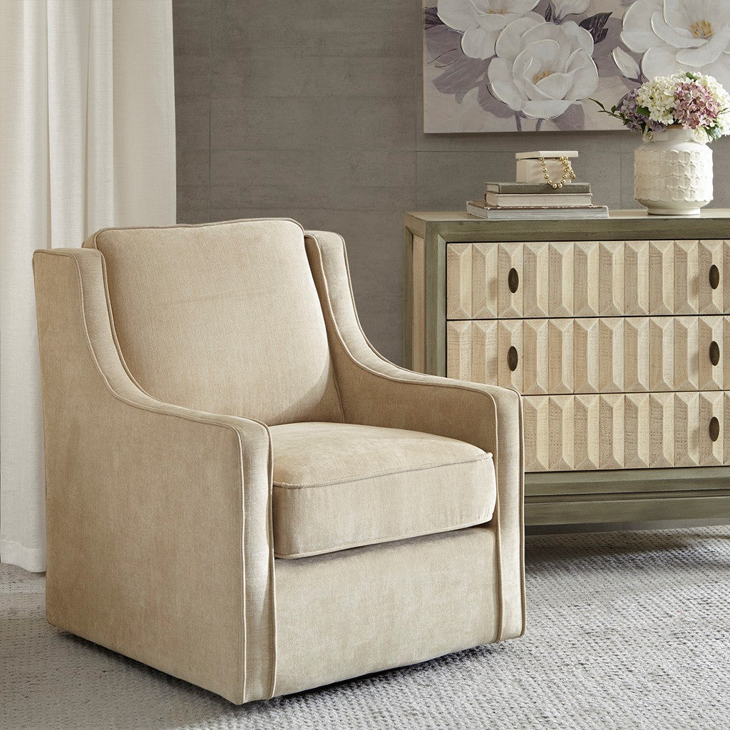 Madison Park Harris Chenille Swivel Chair | Cream