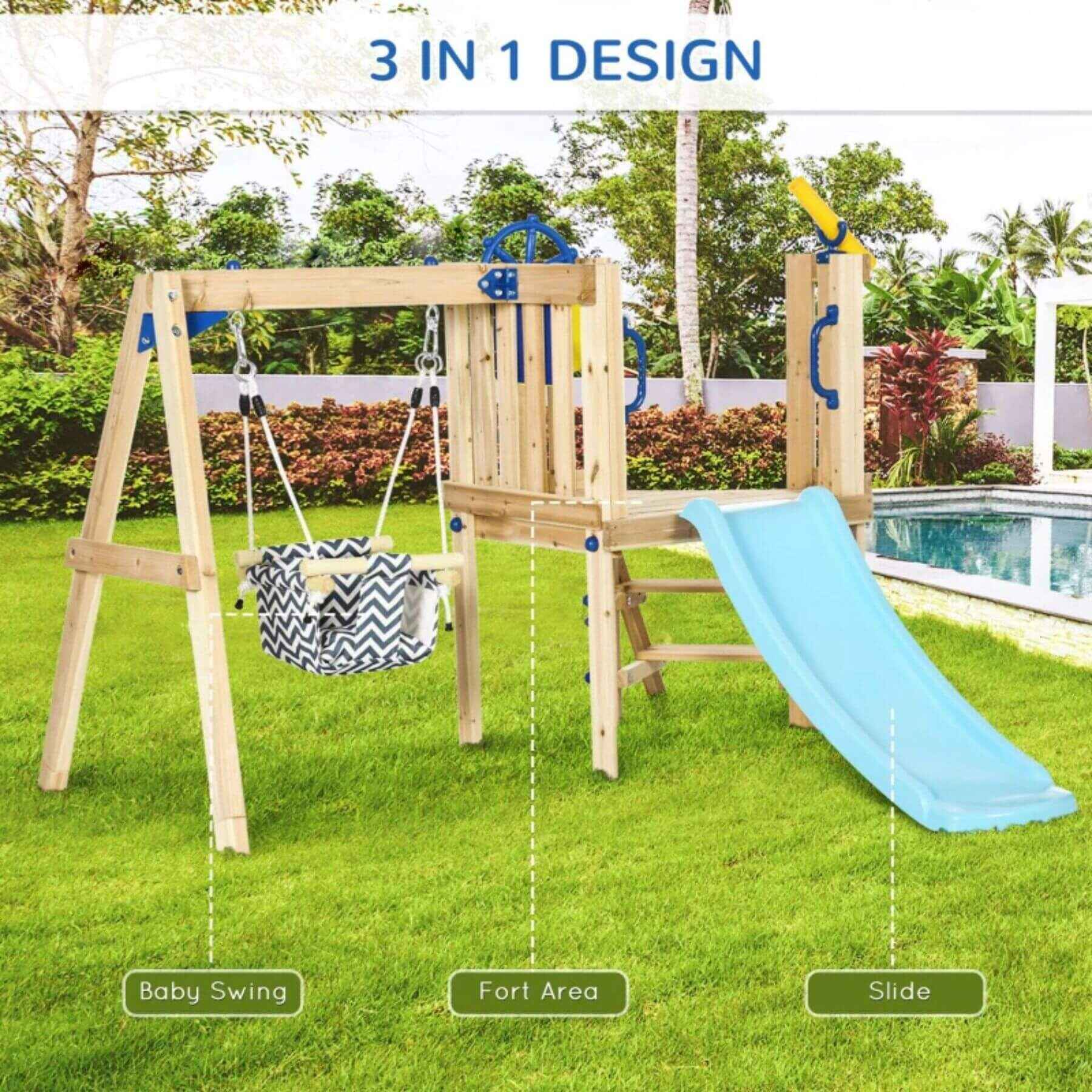 Outsunny 3 in 1 Wooden Outdoor Playset