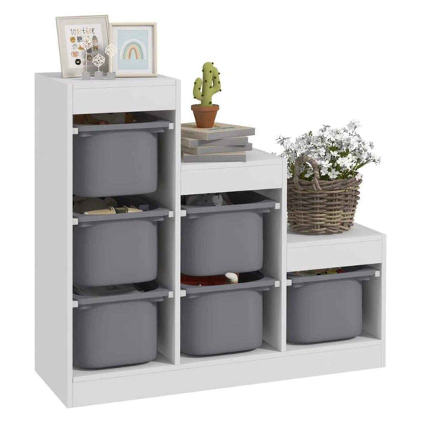 Qaba 3-Layer Kids Toy Storage Organizer with 6 Storage Bins Gray