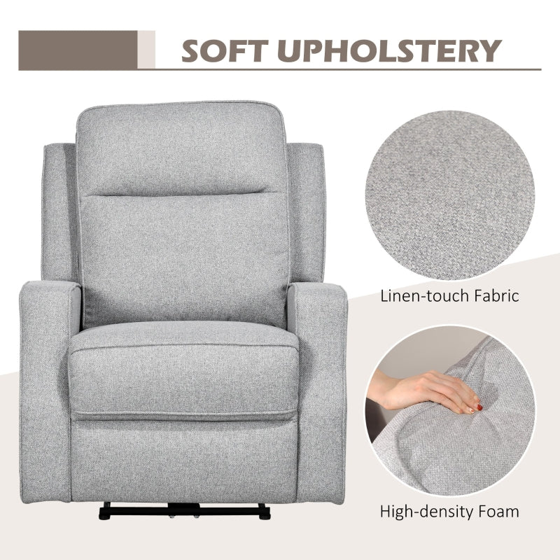 HOMCOM Electric Power Nursery Recliner | Gray Linen Upholstery Armchair