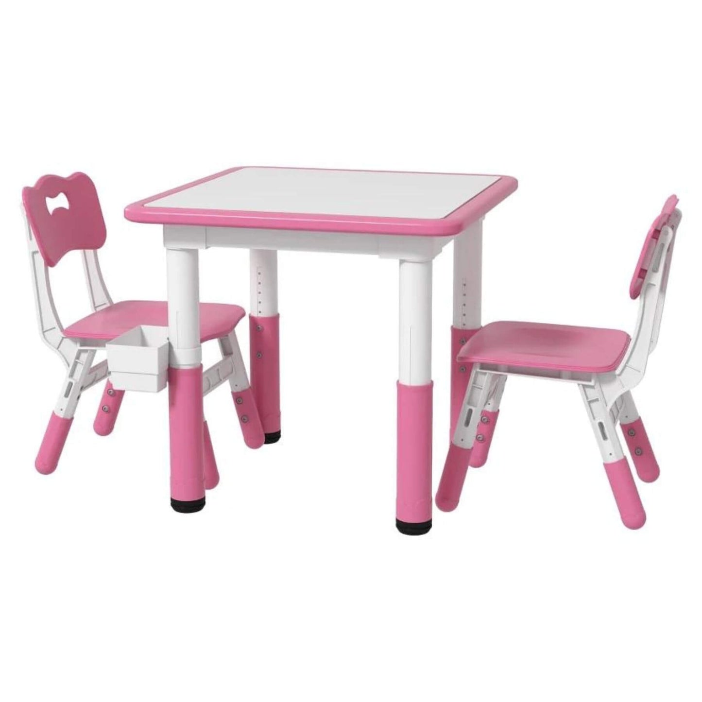 Qaba 3pc Height Adjustable Toddler Table and Chair Set w/ Storage Pink