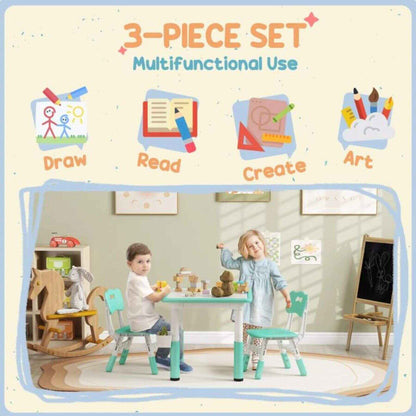 Qaba 3pc Height Adjustable Toddler Table and Chair Set w/ Storage Green