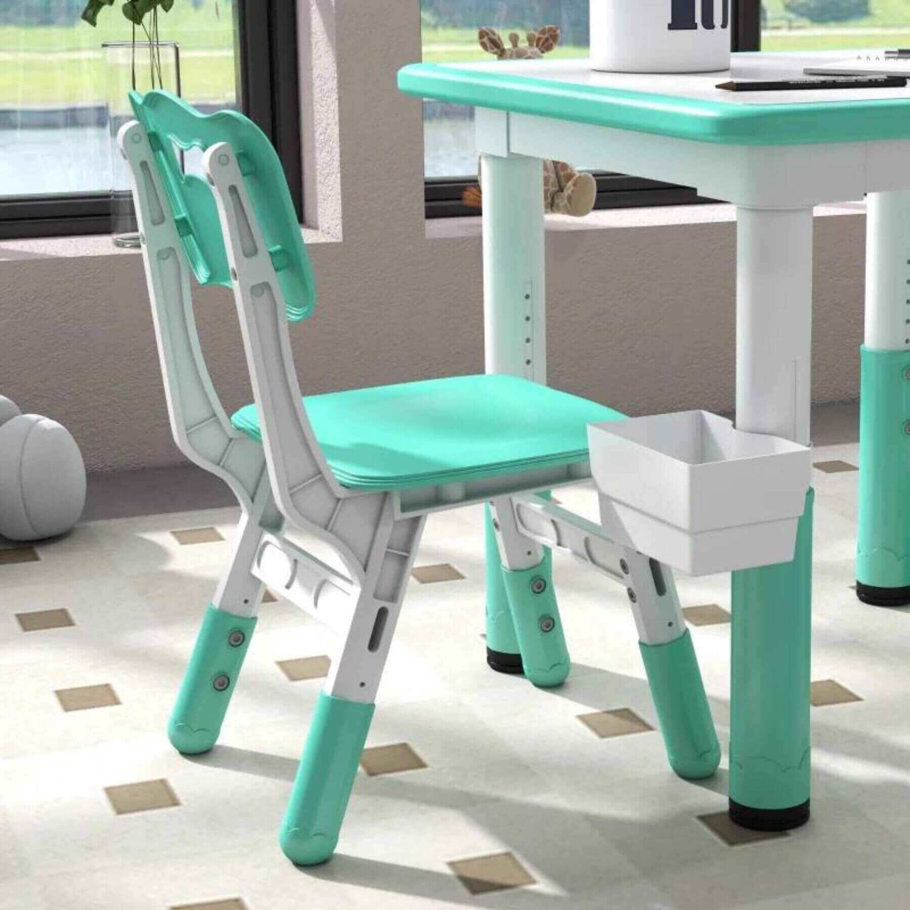 Detail of Qaba 3pc Height Adjustable Toddler Table and Chair Set w/ Storage Green