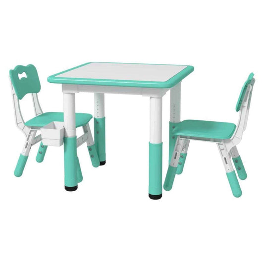 Qaba 3pc Height Adjustable Toddler Table and Chair Set w/ Storage Green