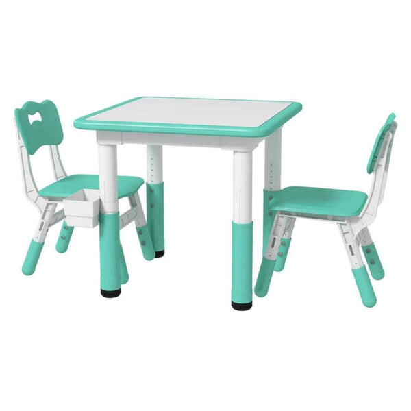 Qaba 3pc Height Adjustable Toddler Table and Chair Set w/ Storage Green