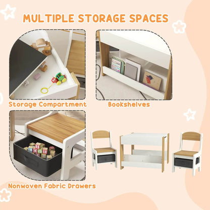 Detail of Qaba 3pc Kids Table and Chair Set Natural Wood