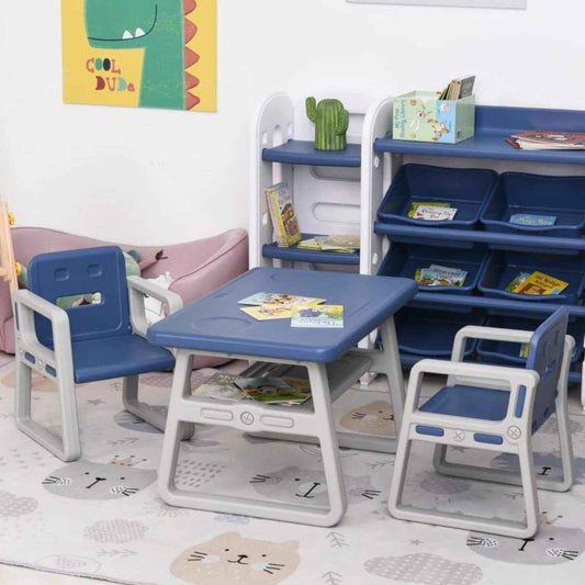 Qaba 3-Piece Kids Table and Chair Set Writing Desk with Armrest Blue