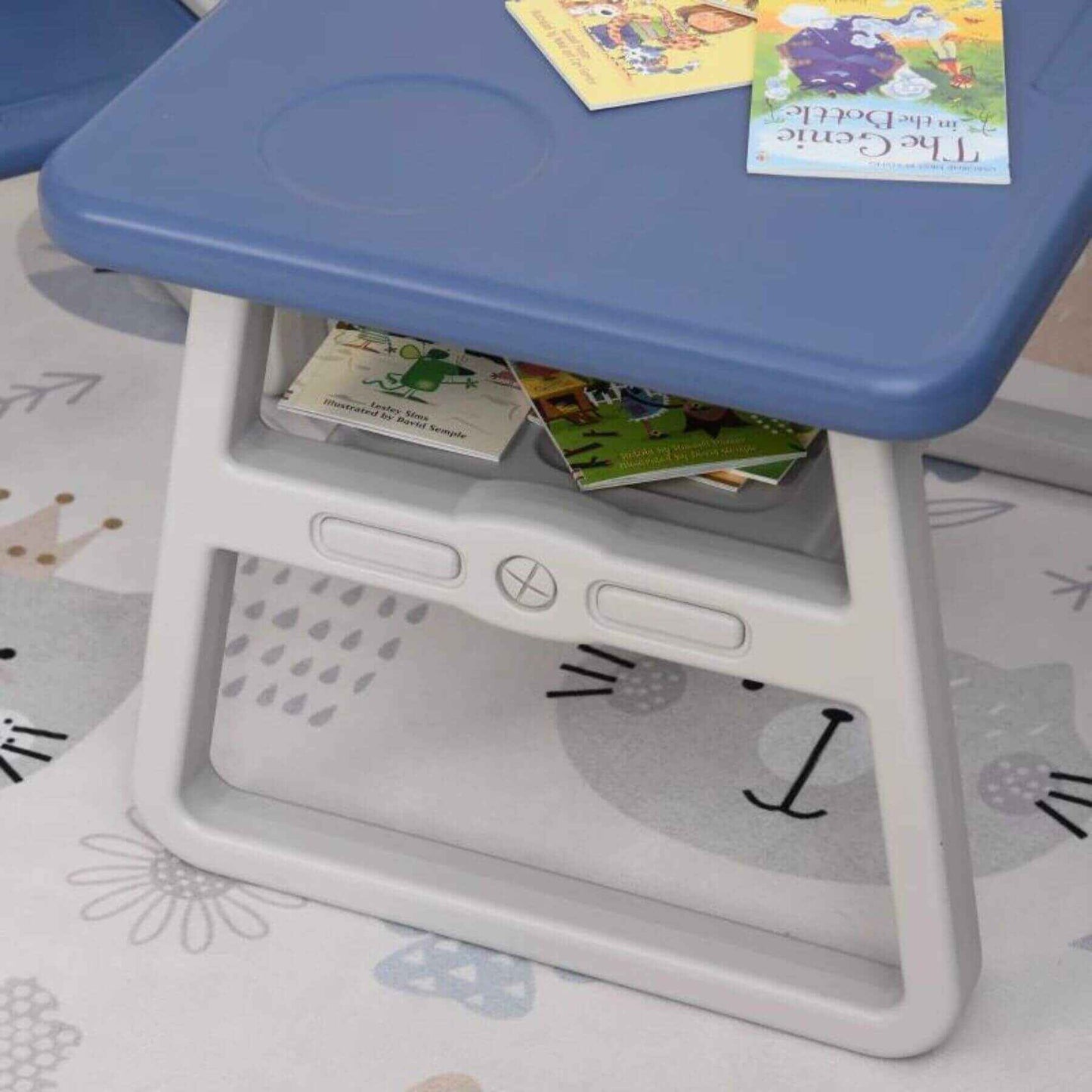 Detail of Qaba 3-Piece Kids Table and Chair Set Writing Desk with Armrest Blue