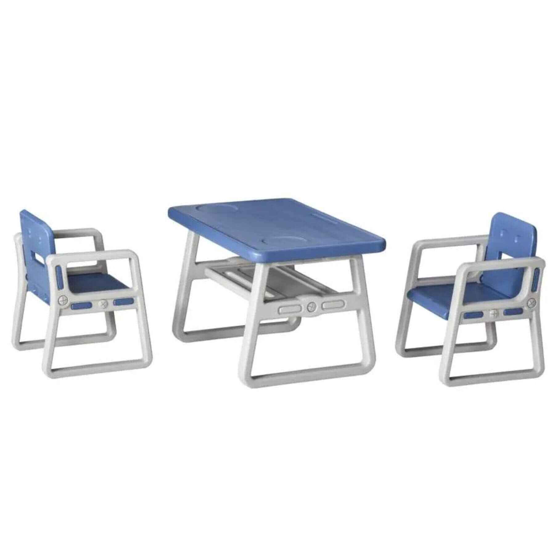 Qaba 3-Piece Kids Table and Chair Set Writing Desk with Armrest Blue