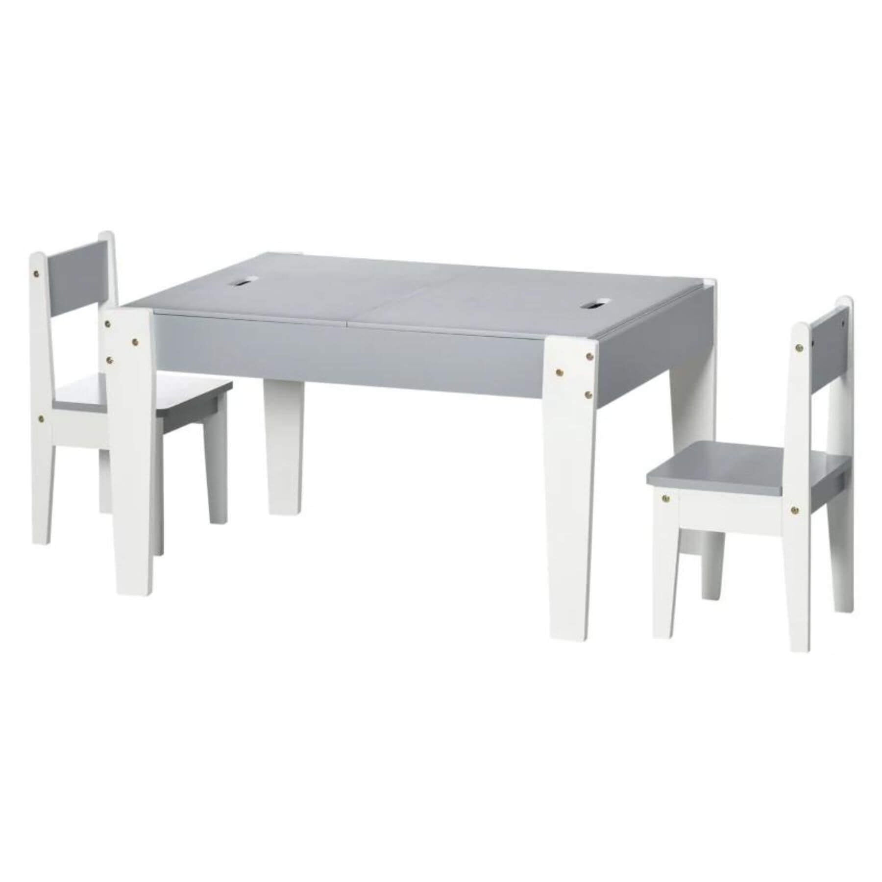 Qaba 3-Pcs Kids Table and Chair Set with Storage Under Tabletop Grey