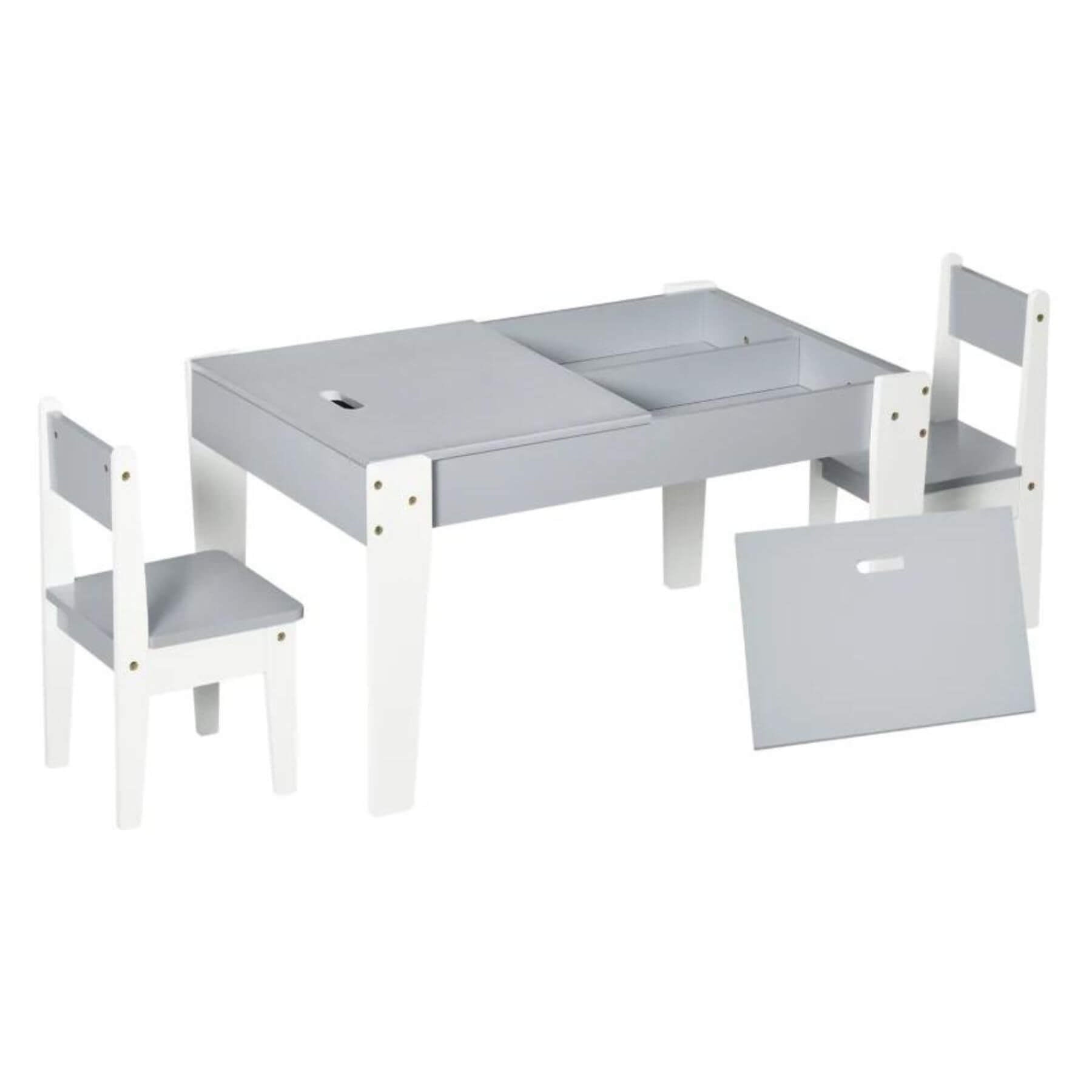 Qaba 3-Pcs Kids Table and Chair Set with Storage Under Tabletop Grey