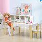 Kid Sitting at Qaba 3-Pcs Kids Table and Chair Set with Storage Under Tabletop White