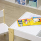 Detail of Qaba 3-Pcs Kids Table and Chair Set with Storage Under Tabletop White