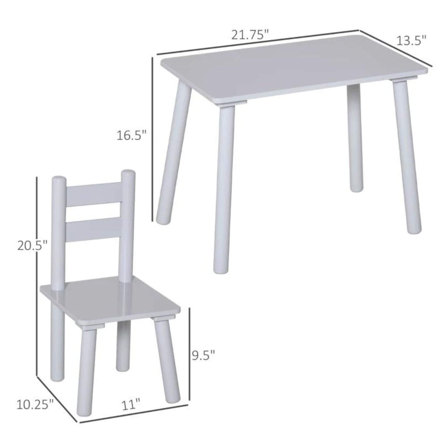 Qaba 3-Piece Set Kids Wooden Table Chairs Grey