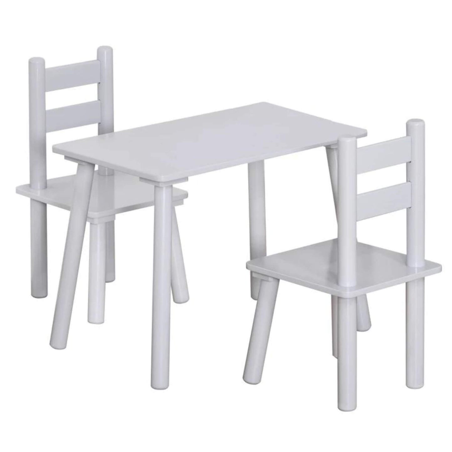 Qaba 3-Piece Set Kids Wooden Table Chairs Grey