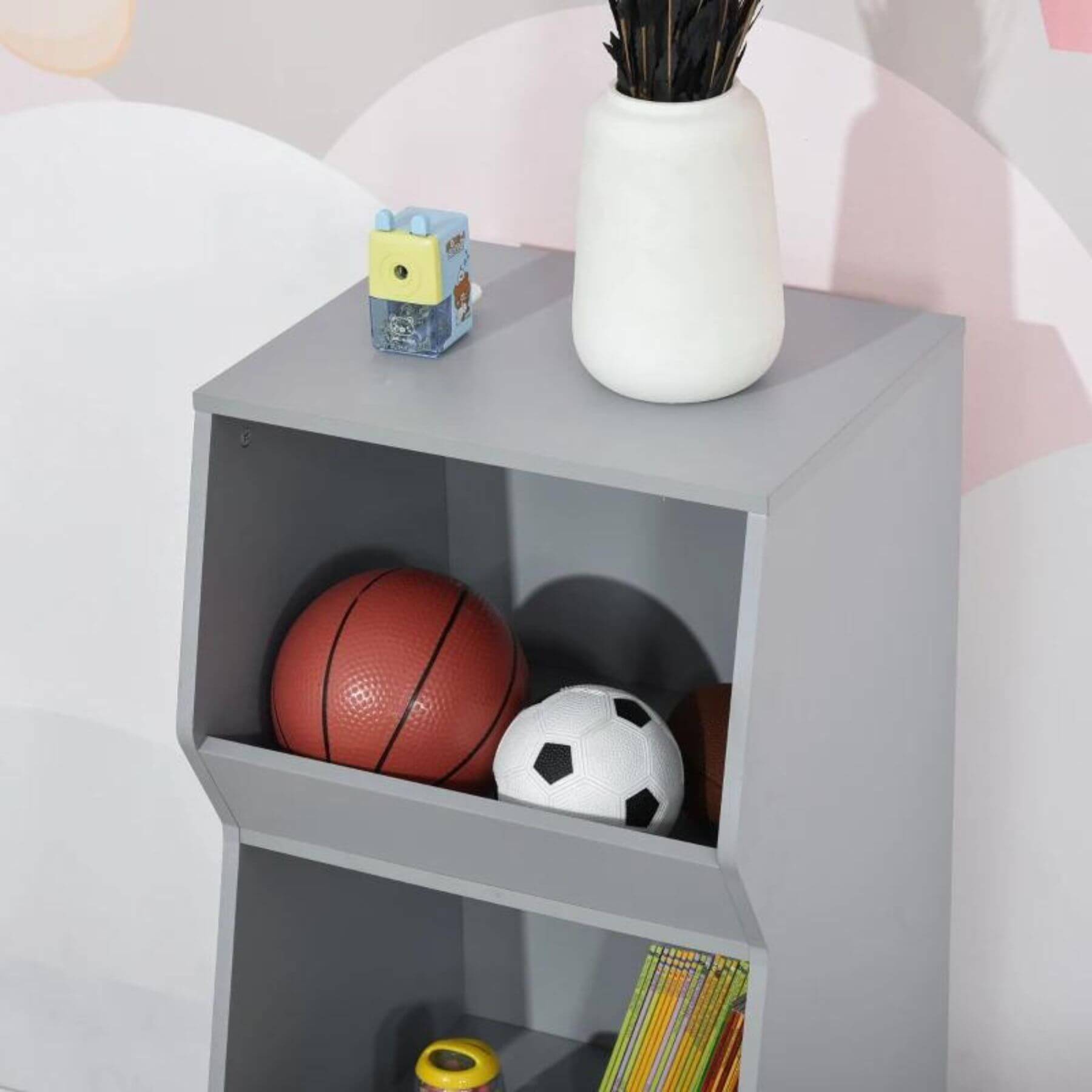 Detail of HOMCOM 3 Shelf Organizer for Kids 3 Years Old & Up Grey