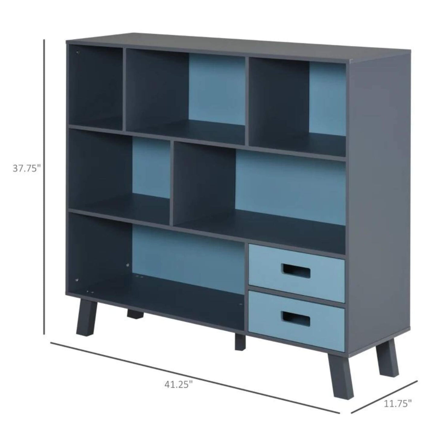 HOMCOM 3-Tier Child Bookcase, Cabinet Floor Standing Cube Storage Organizer with Drawers, Dark Blue