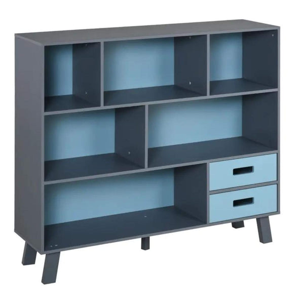 HOMCOM 3-Tier Child Bookcase, Cabinet Floor Standing Cube Storage Organizer with Drawers, Dark Blue