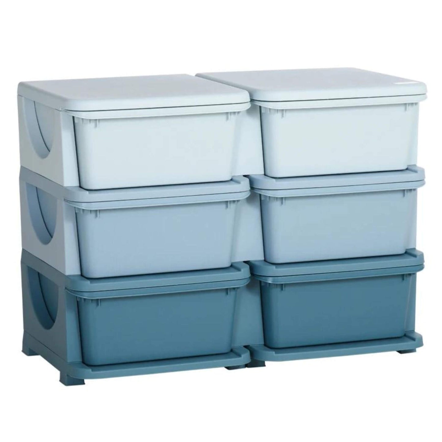 Qaba 3 Tier Kids Storage Unit, 6 Drawer Chest, Plastic Bins for Kids Bedroom Blue