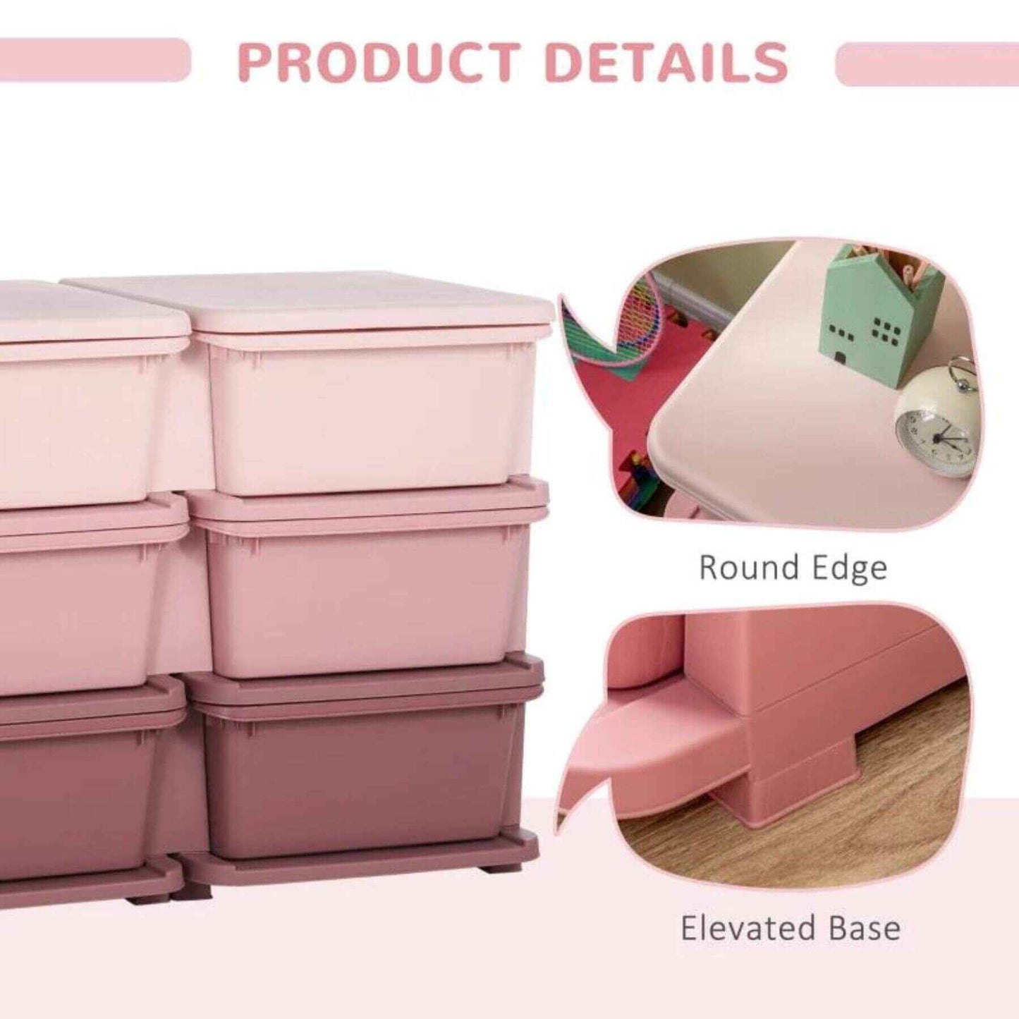 Detail of Qaba 3 Tier Kids Storage Unit, 6 Drawer Chest, Plastic Bins for Kids Bedroom, Pink