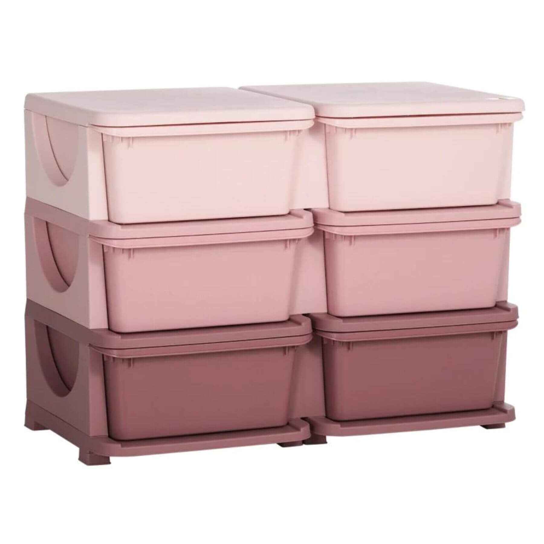 Qaba 3 Tier Kids Storage Unit, 6 Drawer Chest, Plastic Bins for Kids Bedroom, Pink