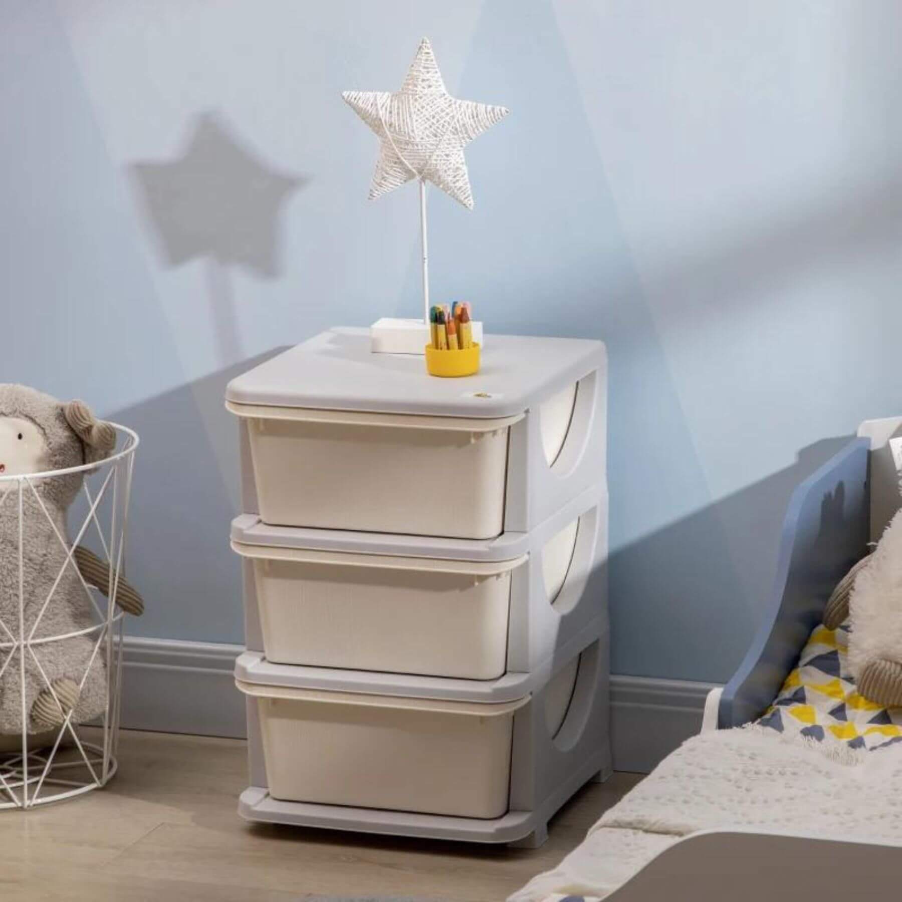 Qaba 3-Tier Kids Storage Unit Dresser Tower with Drawers Chest Cream White