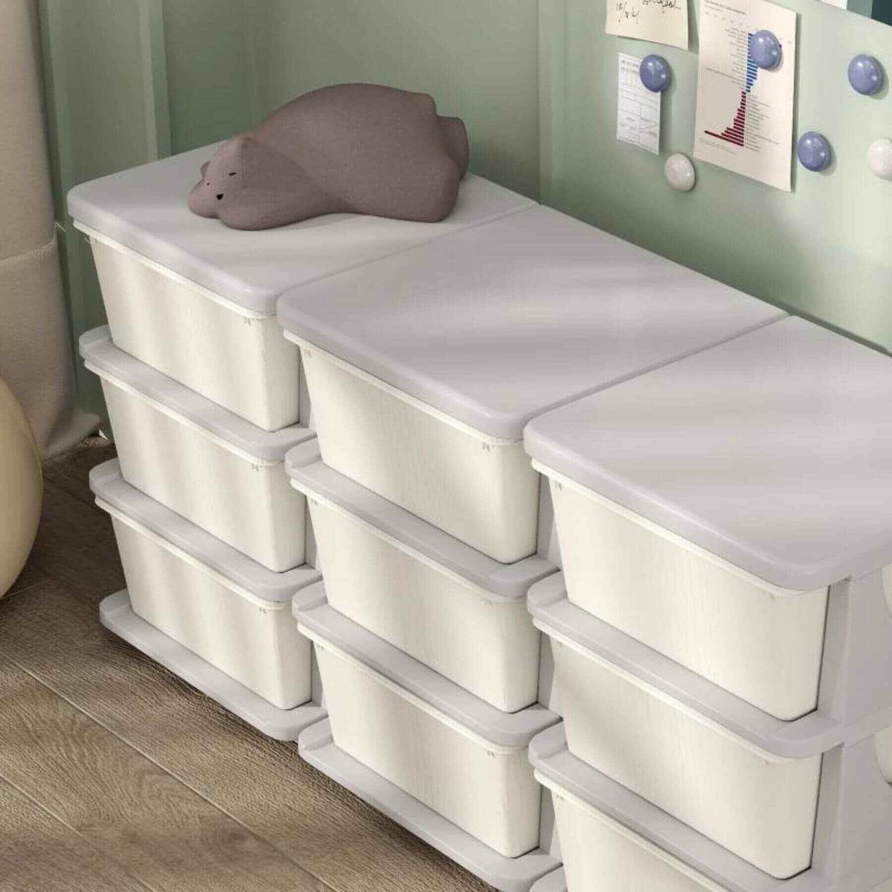 Qaba 29.5" 3 Tier Kids Storage Unit Dresser Tower w/ 9 Drawers Cream White