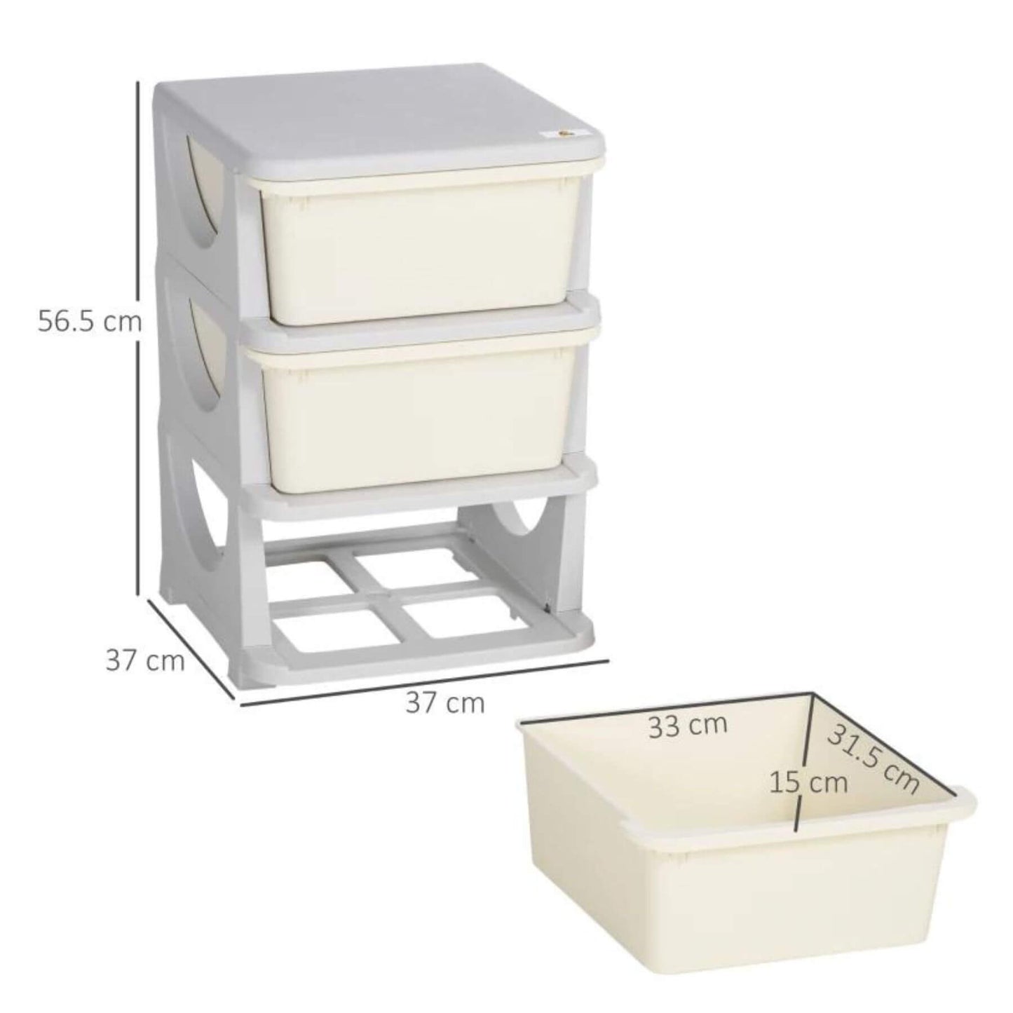 Qaba 3-Tier Kids Storage Unit Dresser Tower with Drawers Chest Cream White