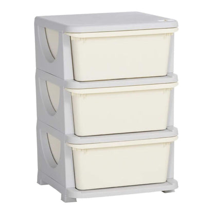 Qaba 3-Tier Kids Storage Unit Dresser Tower with Drawers Chest Cream White