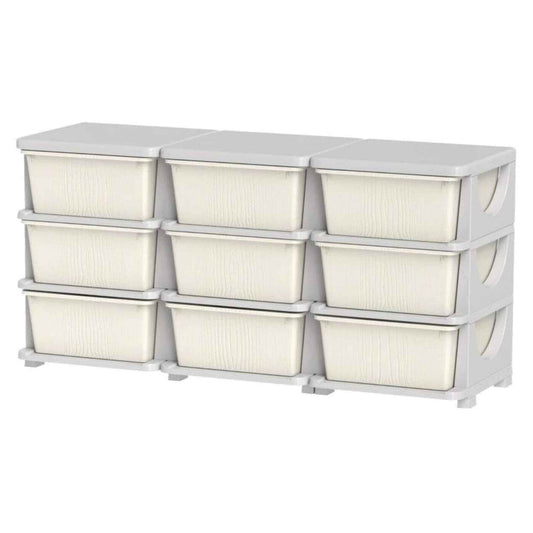 Qaba 29.5" 3 Tier Kids Storage Unit Dresser Tower w/ 9 Drawers Cream White