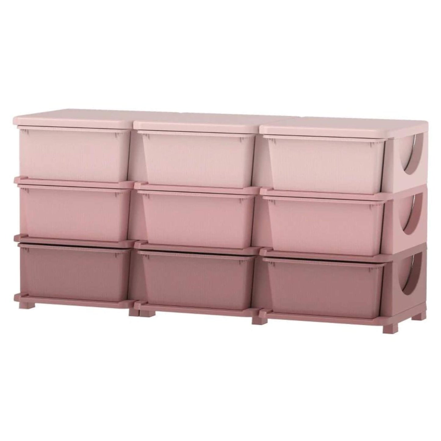 Qaba 29.5" 3 Tier Kids Storage Unit Dresser Tower w/ 9 Drawers Pink