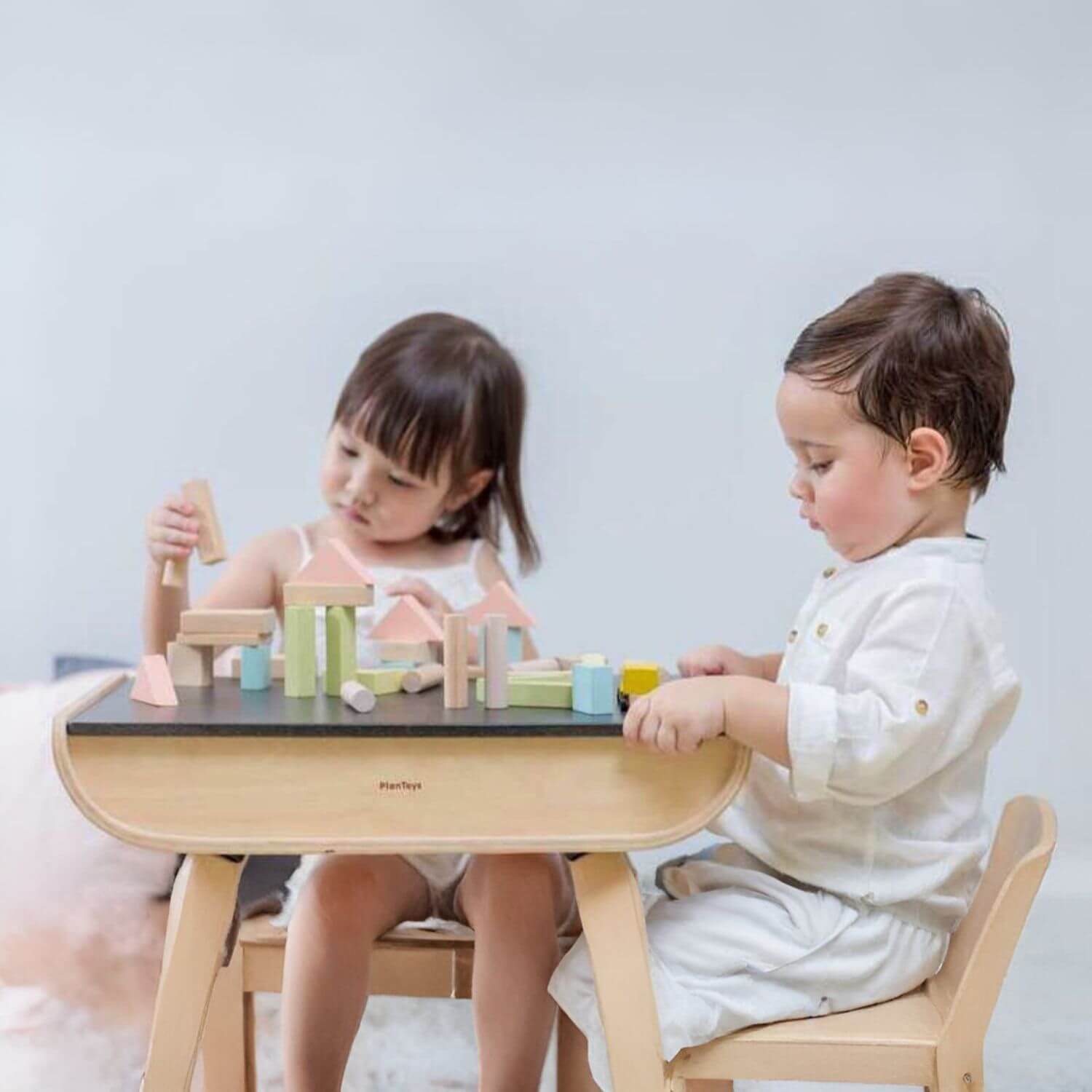 Kids Playing PlanToys 40 Unit Blocks