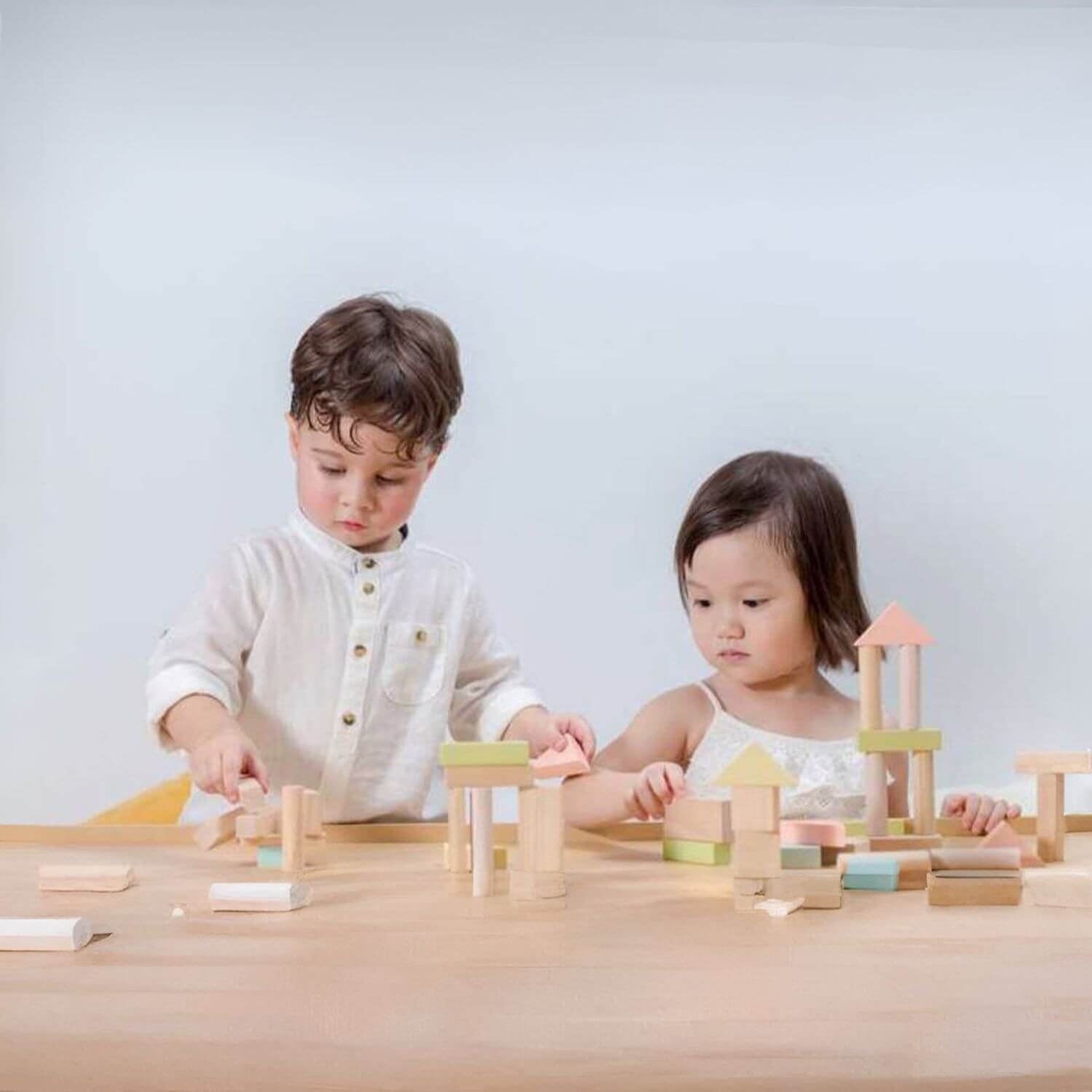 Kids Playing PlanToys 40 Unit Blocks