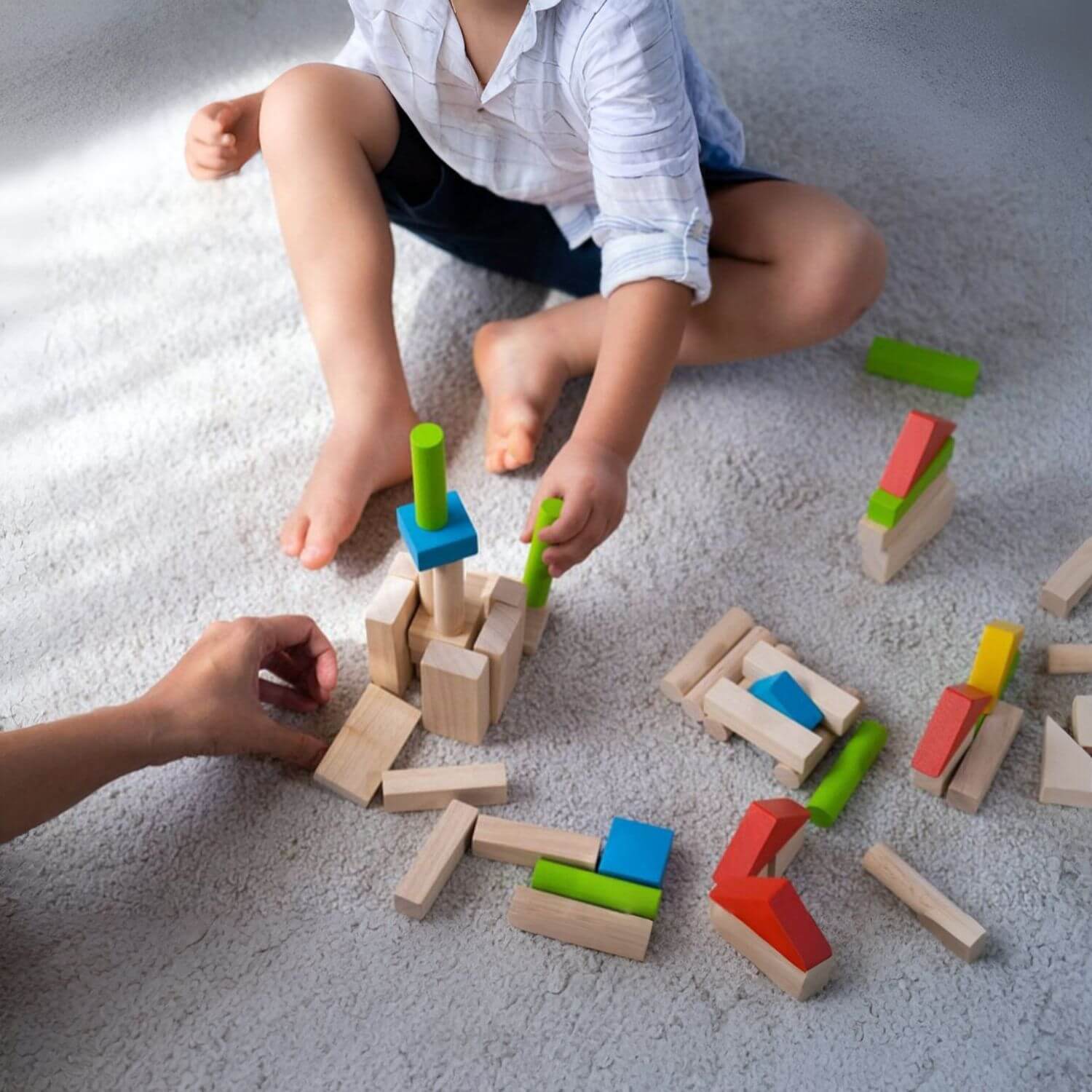 Kids Playing PlanToys 40 Unit Blocks