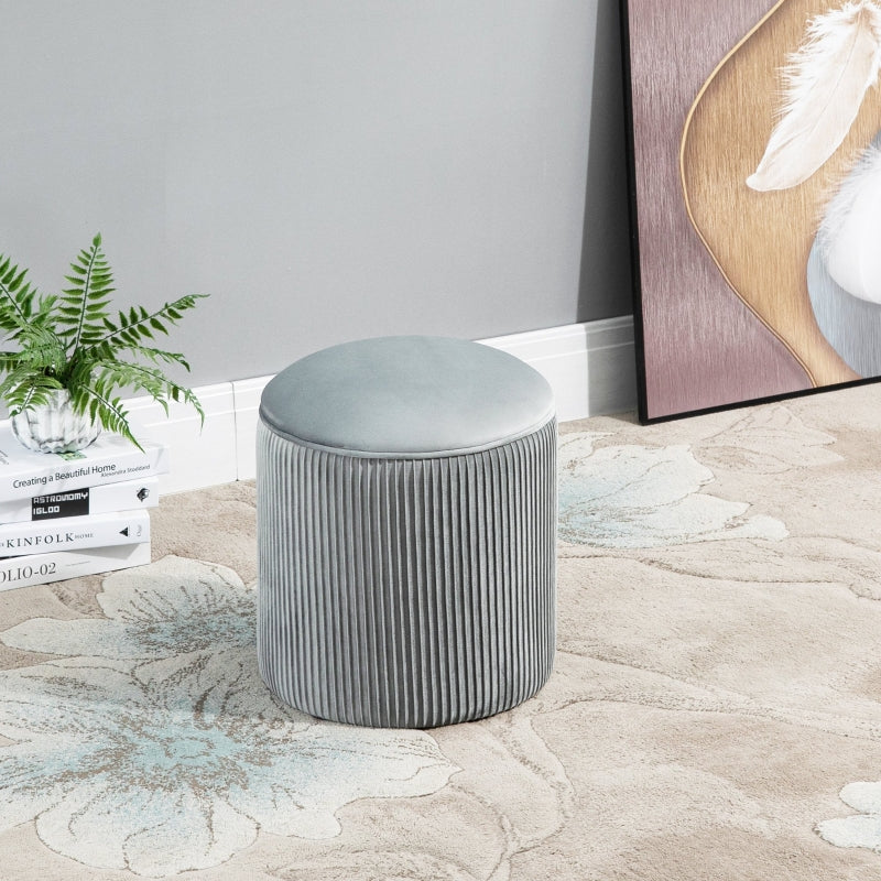 HOMCOM 15" Padded Ottoman Stool for Nursery | Wrinkle Fabric | Grey