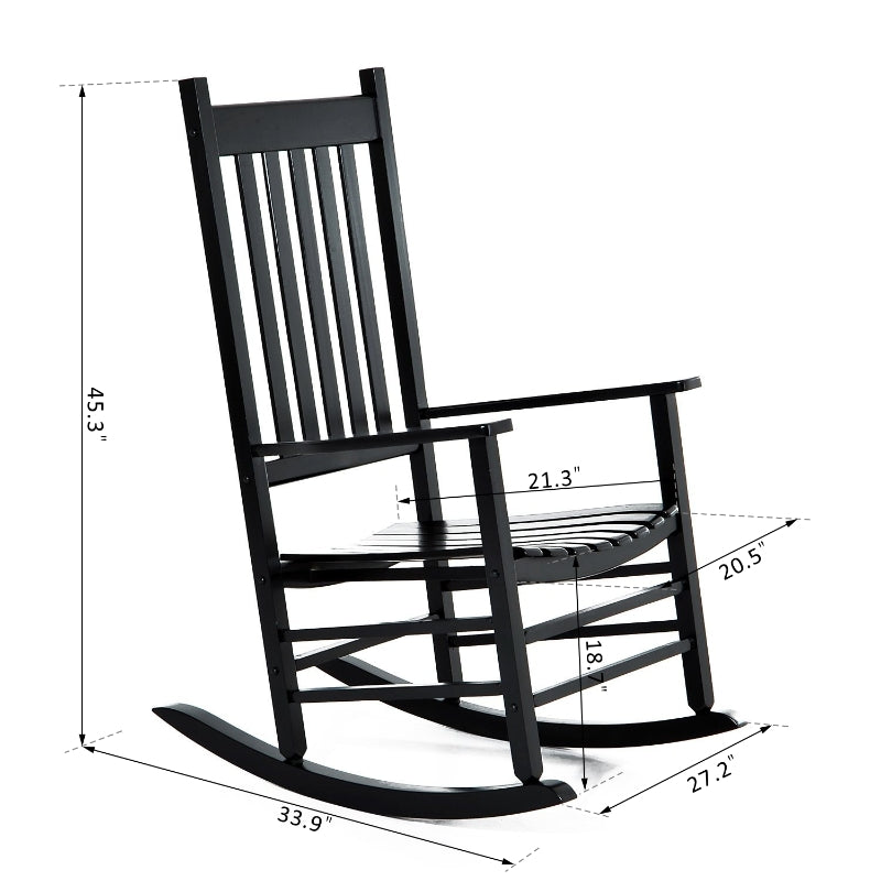 Outsunny Indoor/Outdoor Rocking Chair, Nusery Rocking Chair for Living Room or Bedroom, Slatted for Indoor, Backyard & Patio, Black