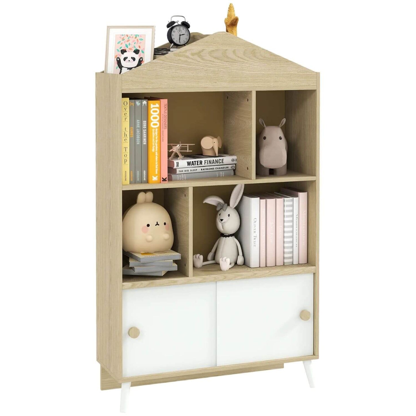 Qaba 4-Cubby Children's Toy Shelf, Kids Bookshelf, White & Wood