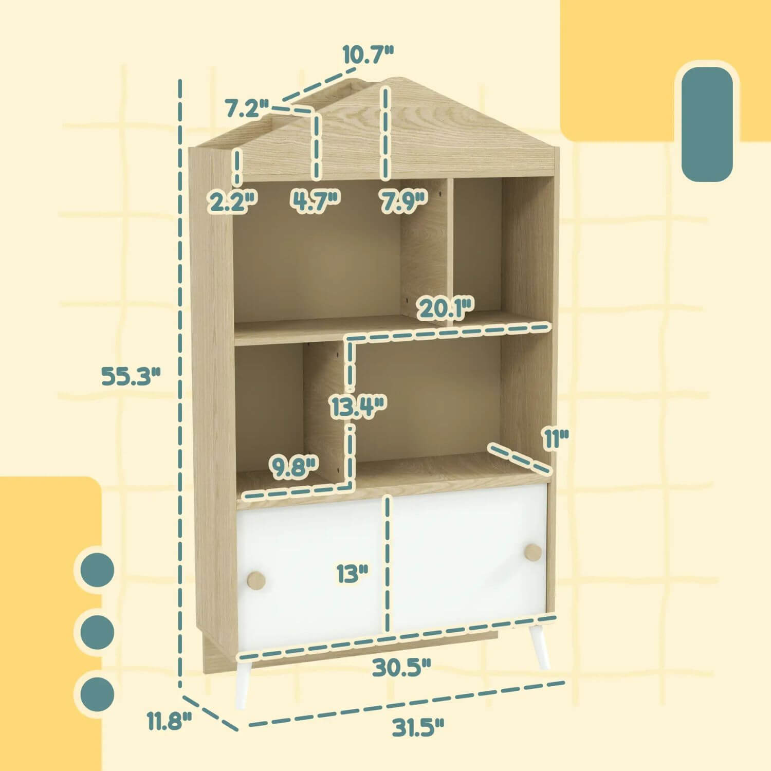 Qaba 4-Cubby Children's Toy Shelf, Kids Bookshelf, White & Wood