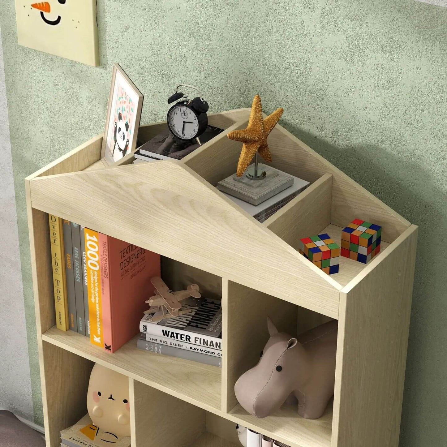 Detail of Qaba 4-Cubby Children's Toy Shelf, Kids Bookshelf, White & Wood