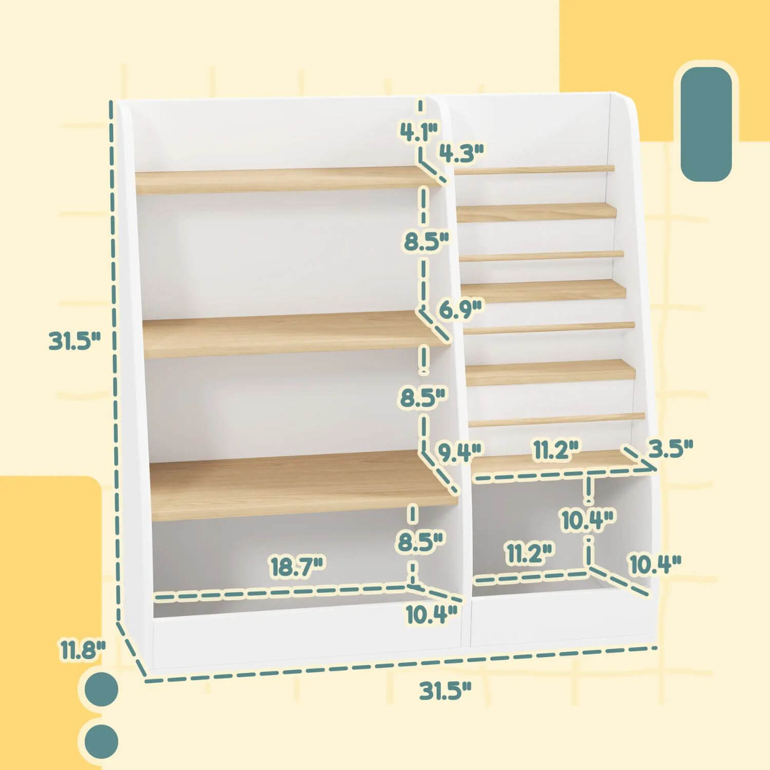 Qaba 4-Tier Kids Bookshelf and Toy Storage Organizer White