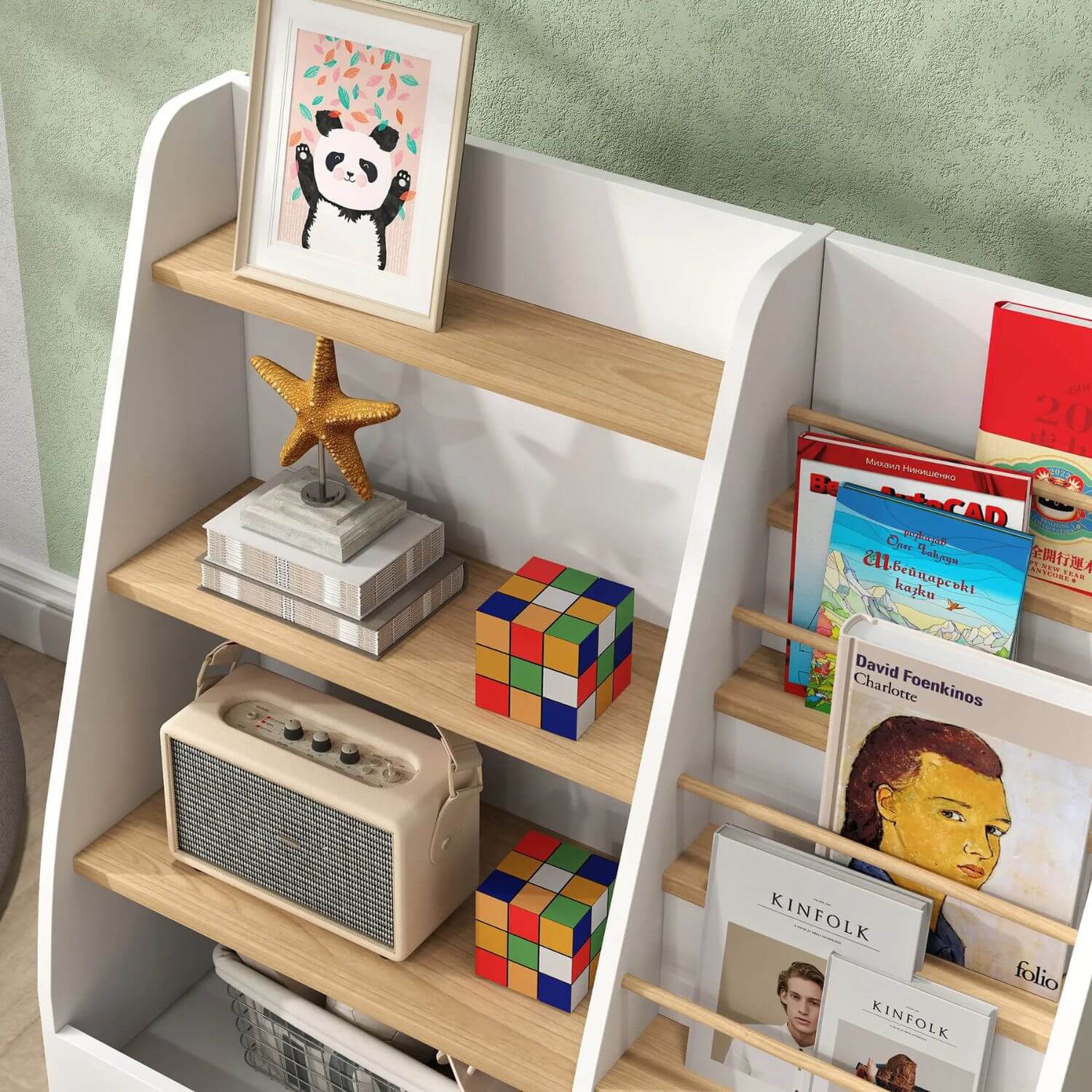 Detail of Qaba 4-Tier Kids Bookshelf and Toy Storage Organizer White