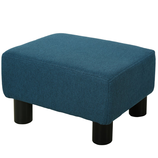 HomCom 16" Cube Modern Linen Pouf Ottoman with Black Legs, Dark Blue