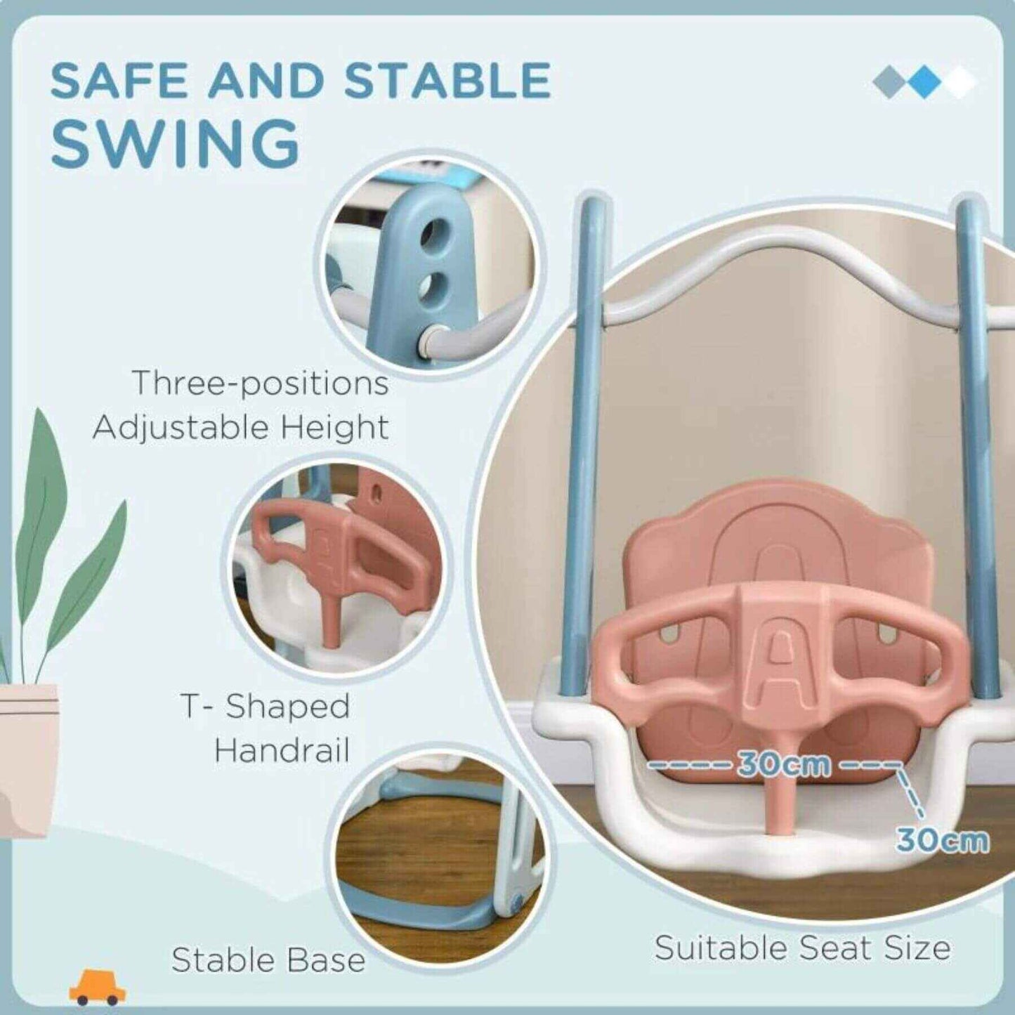 Detail of Qaba 4-in-1 Toddler Slide and Swing Set Mixed-Brown