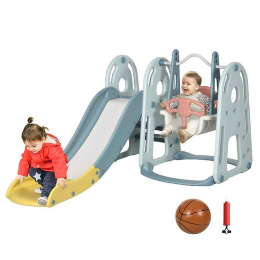 Qaba 4-in-1 Toddler Slide and Swing Set Mixed-Brown